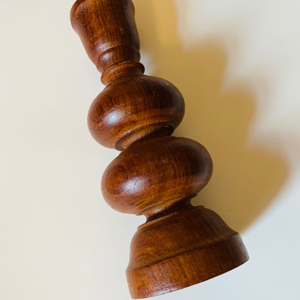 Vintage wood tapered candle holder